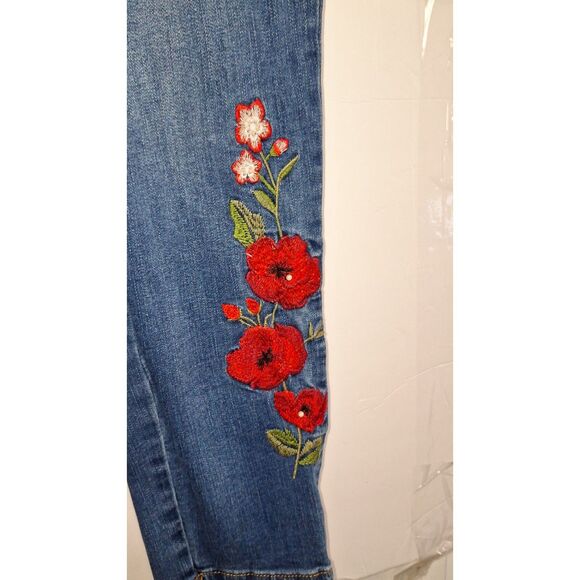 Women's Denim Jegging Embroidered Skinny Leg Mid Rise Embellished Medium Wash 12 - Picture 2 of 6
